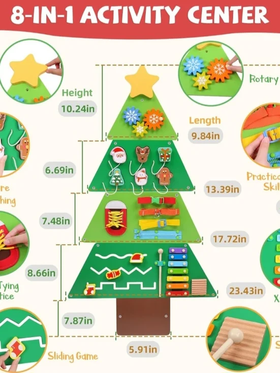 Wooden Tree Wall Busy Board, Sensory Wall Panel for Kids - Picture 2 of 6